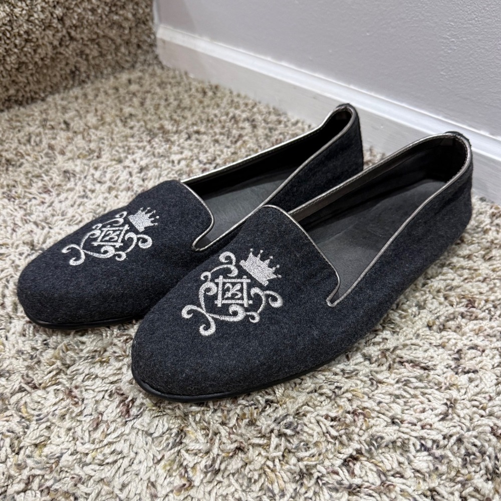 Aerosoles Womens Gray Felt Embroidered Crest Slipper Loafer Flats Size 10